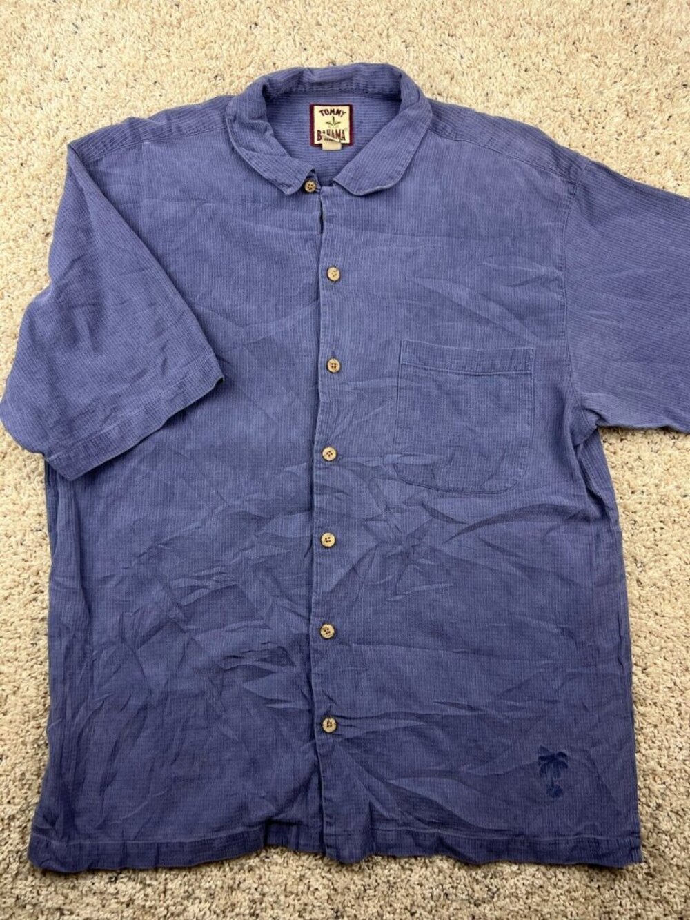 Tommy Bahama ALL SILK Camp Shirt Floral Hawaiian Button Up Large Solid Blue